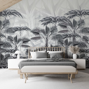 Black Tropical Palm Tree Wallpaper: Peel and Stick Removable Wall Mural