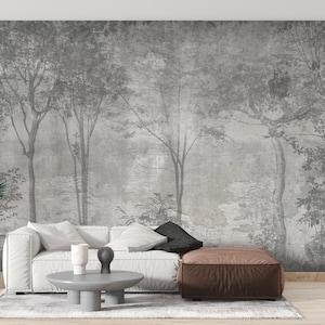 Peel and Stick Forest Wallpaper Mural, Gray color Removable Modern Wallpaper for Walls