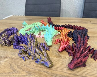 Beweglicher Edelsteindrachen 3D-Druck Articulated Dragon Geschenk Drachenfans Tabletop Zubehör RGB Farbwechsel Deko versch. Längen Drache