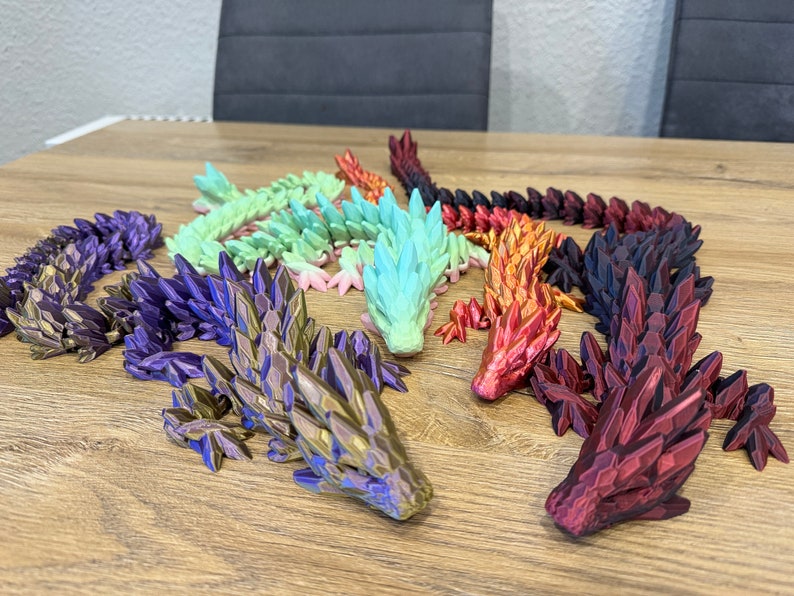 Beweglicher Edelsteindrachen 3D-Druck Articulated Dragon Geschenk Drachenfans Tabletop Zubehör RGB Farbwechsel Deko versch. Längen Drache Bild 1