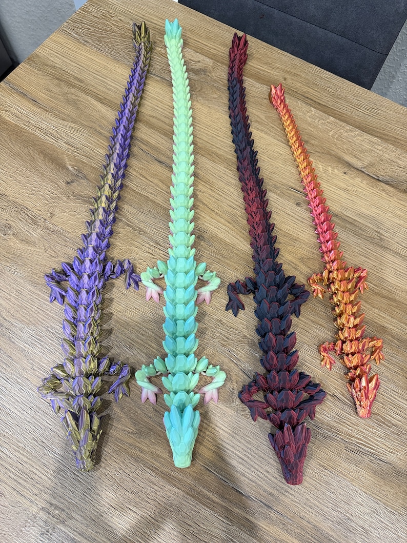 Beweglicher Edelsteindrachen 3D-Druck Articulated Dragon Geschenk Drachenfans Tabletop Zubehör RGB Farbwechsel Deko versch. Längen Drache Bild 2