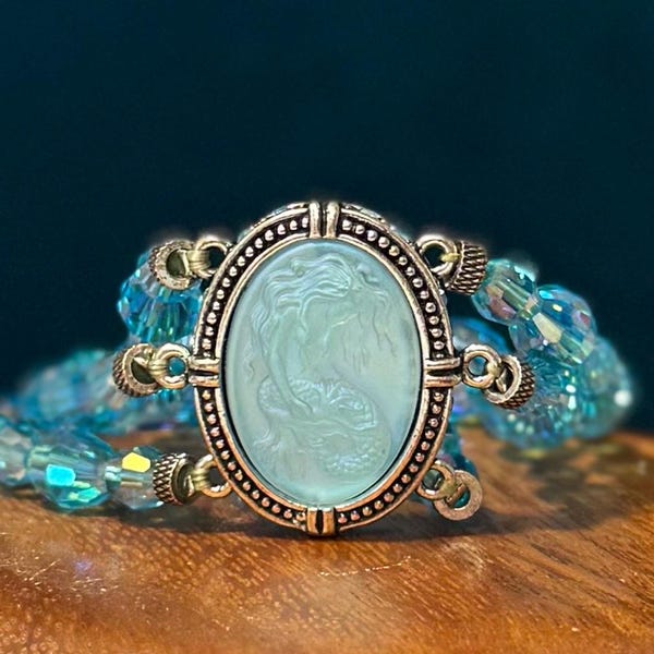 Vintage Kirks Folly Mermaid Memories Bracelet: Aurora Borealis Dichroic Glass Blue Purple