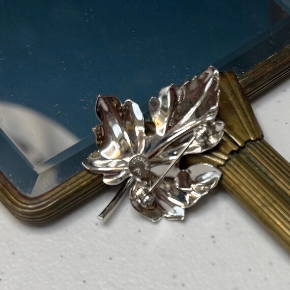 Vintage sterling silver leaf brooch marked AE View 5