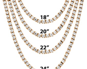 Tennis Chain Rose Gold Finish One Row  3mm 18"-24"Hip Hop Necklace