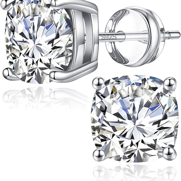 Clous d'oreilles vissés en argent sterling moissanite et diamants taille coussin de 1,0 ct certifiés VVS