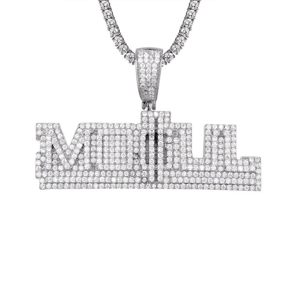 Rapper Style Mogul 14Kt White Gold Finish Iced 3D Custom Pendant Mens Chain Tennis Necklace