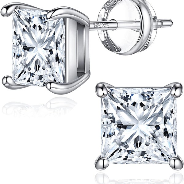 Sterling Silver Princess Cut VVS Certified Moissanite Diamond 2.0 Ctw Screw Back Stud Earrings