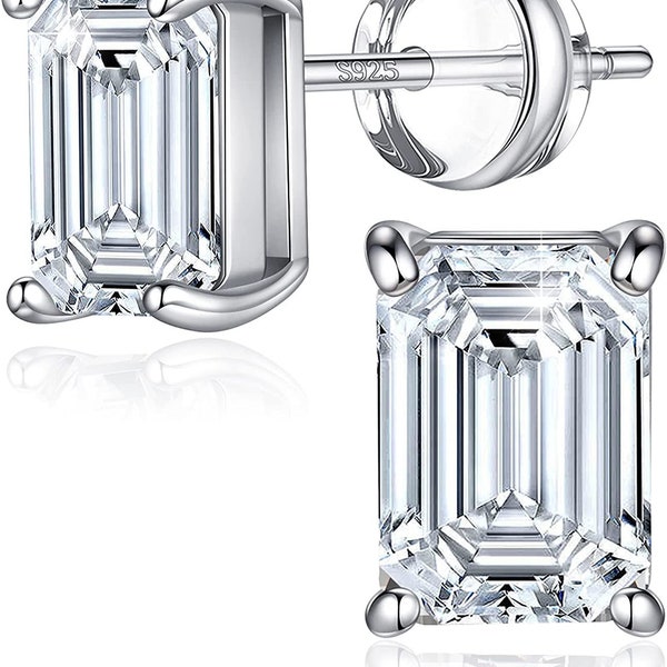 Sterling Silver Emerald Cut VVS Certified Moissanite Diamond 1.0 Ctw Screw Back Stud Earrings