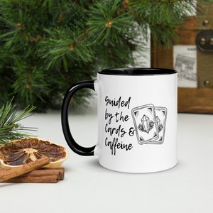 Caneca de café guiado pelas cartas e cafeína, caneca de tarô, copo de bruxa