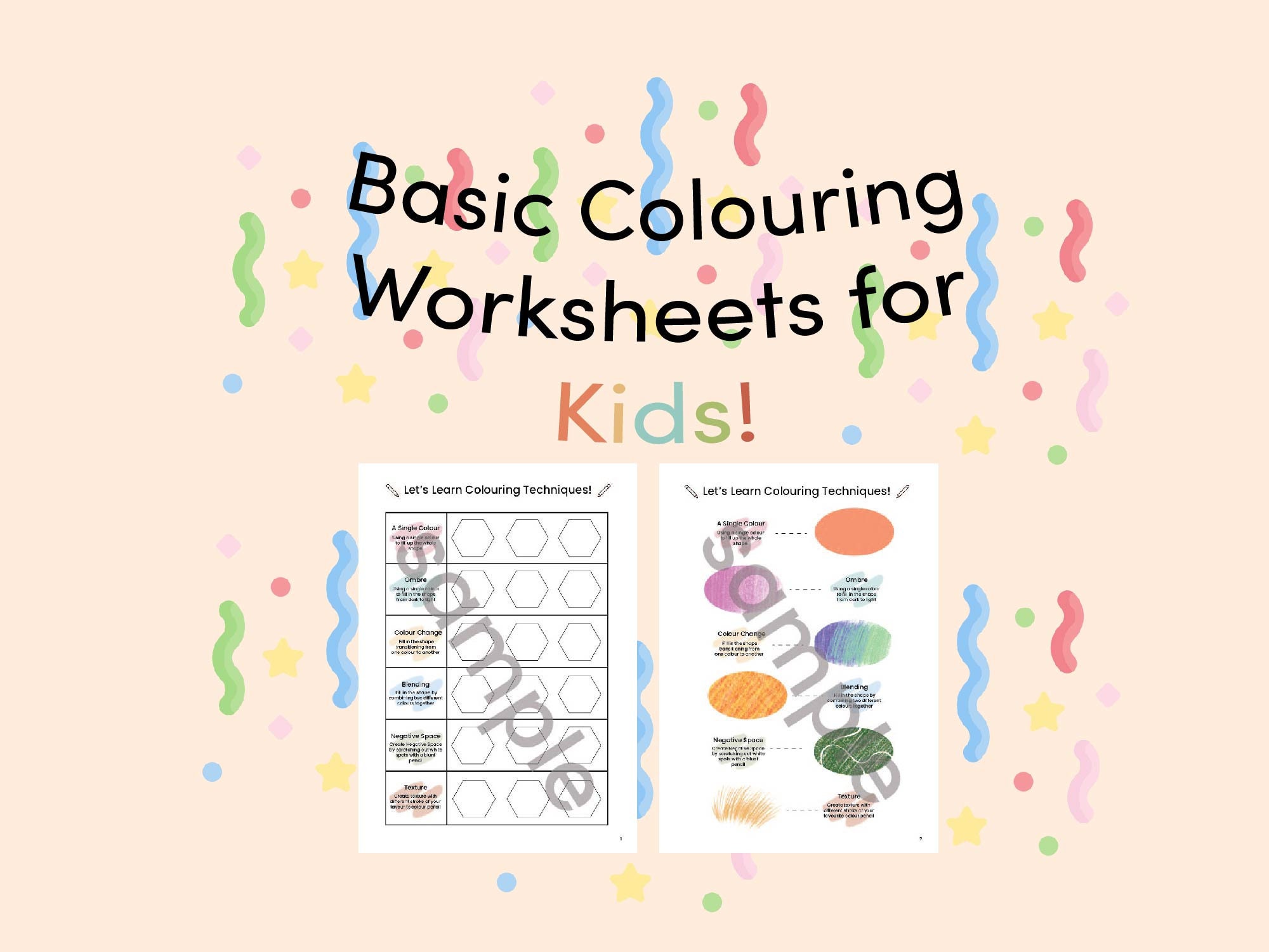Colour Pencil Techniques Worksheet for Kids | Etsy