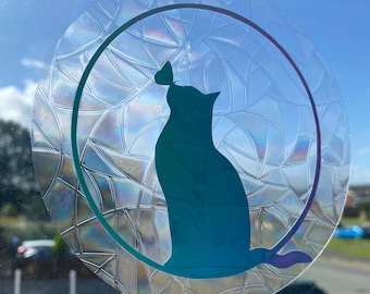 Holographic cat and butterfly sun catcher | window cling | holographic | cat lover gift | rainbow maker |