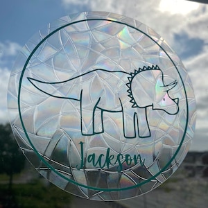 Personalised dinosaur sun-catcher | window cling | children&#39;s sun-catcher | rainbow maker | kids sun-catcher