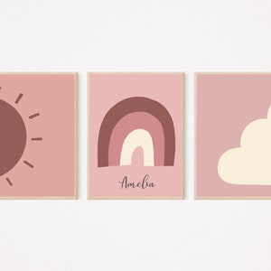 Set of 3 A4 personalised unisex nursery decor | children's wall art | colourful simplistic nursery wall art