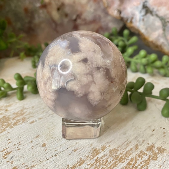 Black Flower Agate Sphere, Cherry Blossom Agate Sphere, Crystal,