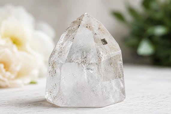 Clear Quartz Point, Pyrite Inclusions, 224 g Mineral Specimen