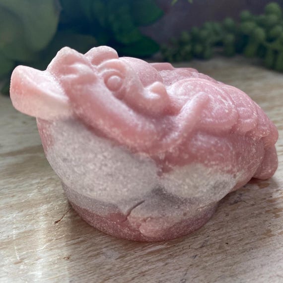 Masterfully Carved Pink Opal Money Toad
