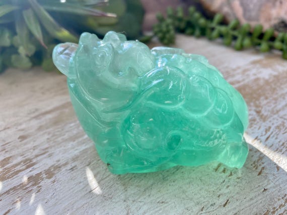 Masterfully Carved Green Fluorite Crystal Money Toad No. 2