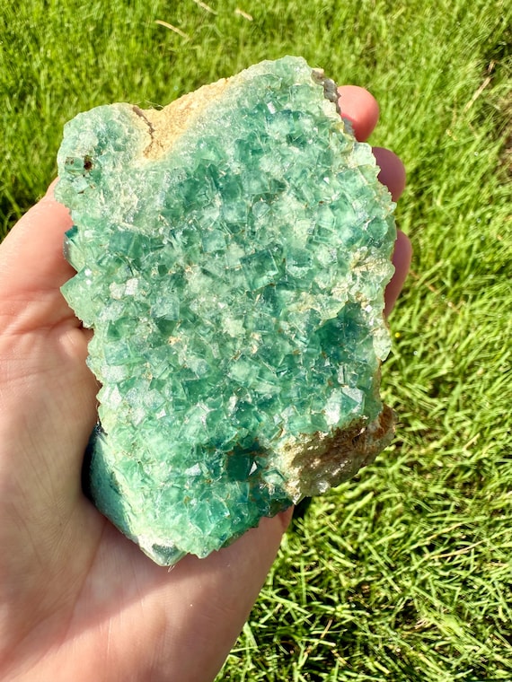 Blue Green Cubic Fluorite Crystal: Aura Cleansing Stone