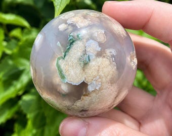 72mm Madagascar Flower Agate Sphere, Pink Druzy Crystal Decor