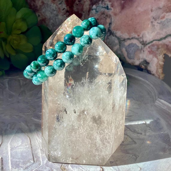 Guatemalan Jadeite Bead Braclet, Crystal Jewelry, Crystal Braclet