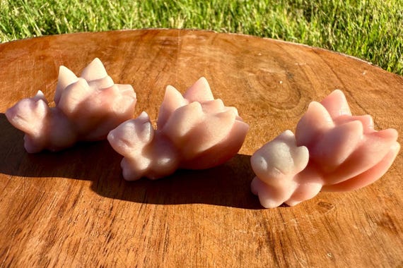 Hand Carved Peruvian Pink Opal Nine-Tail Fox- Natural Stone Animal Carvings