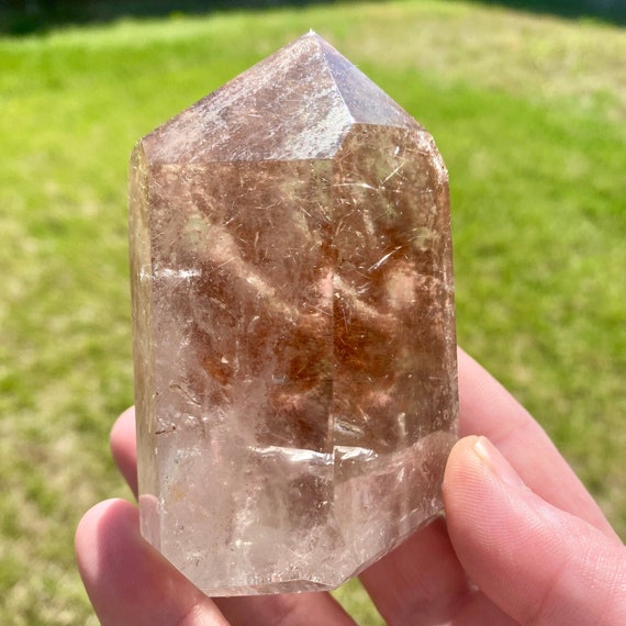 Gorgeous Garden Quartz Half Raw Half Polished Tower from Brazil, with Pink Hues