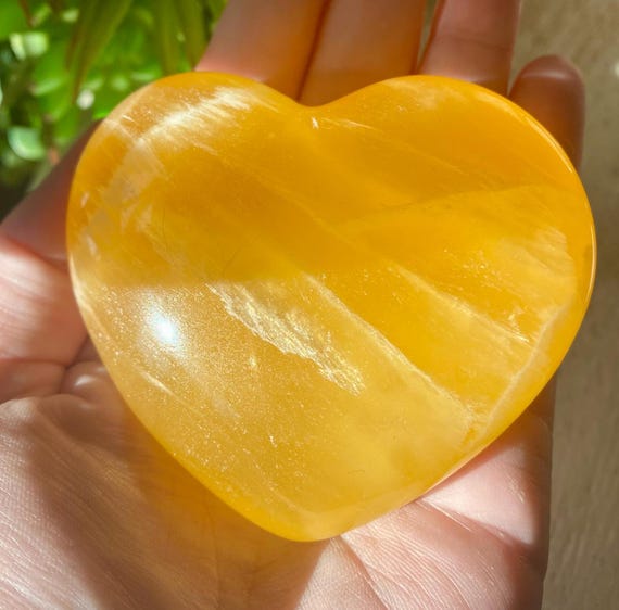 Orange Calcite Hand Carved Heart, Durango Mexico