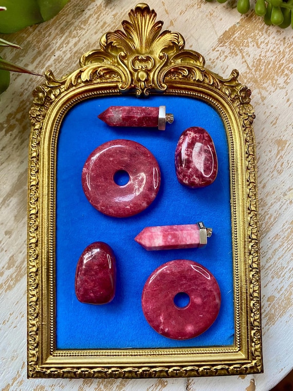 Thulite Pendants in Pink Stone, Donut and Nugget Shapes