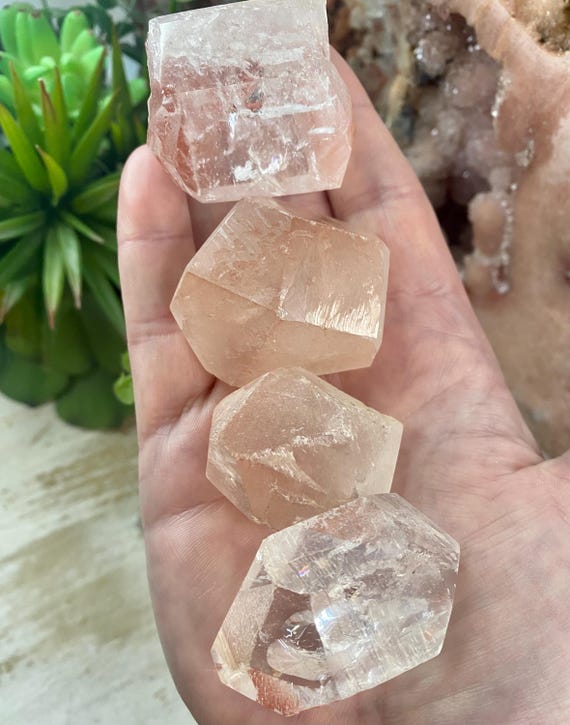 Stunning Pink Lemurian Freeforms, Half Polished