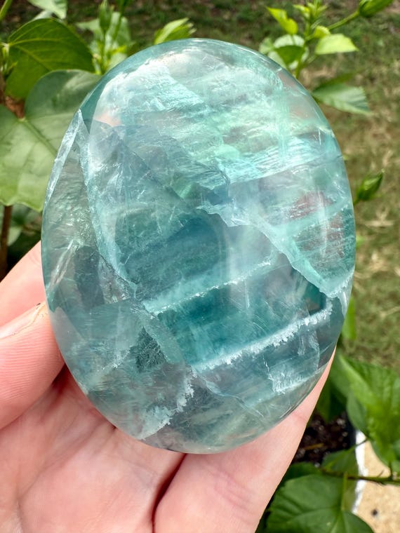 Fluorite Palm Stone: Hand Carved Crystal, Durango Mexico