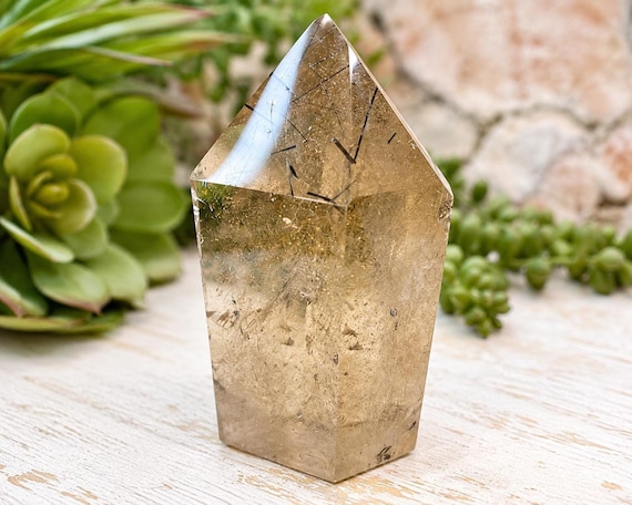Citrine Tower, Natural Rutile Inclusions, 250g Polished Crystal Point