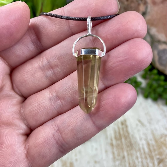 Citrine Polished Point Pendant Necklace, Crystal Necklace