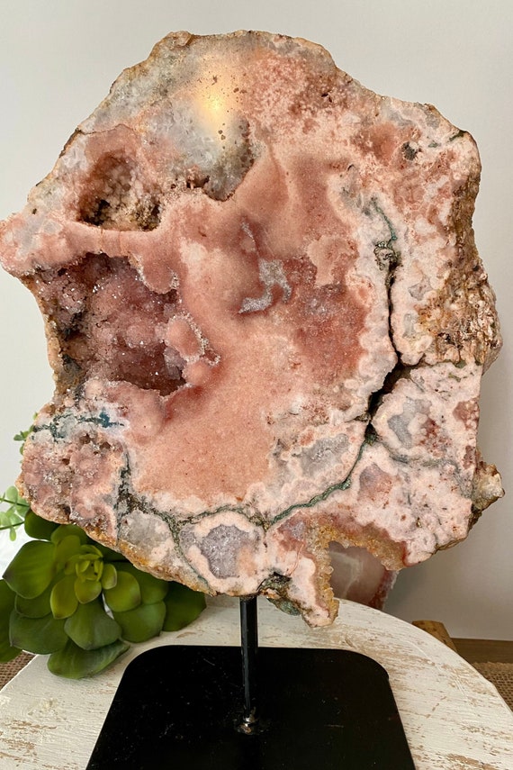 Pink Amethyst Slab, On Stand, Druzy, Home Decor, Quartz