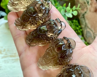 Masterfully Carved Smoky Quartz Crystal Money Toad