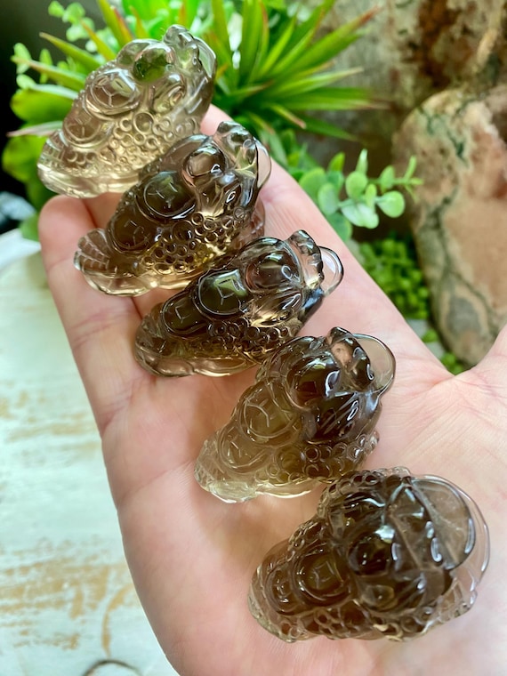 Smoky Quartz Crystal Money Toad, Masterfully Carved
