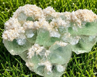 Mint Green Fluorite with Calcite Crystal Specimen, Fujian China (2 lbs 5.8 oz)