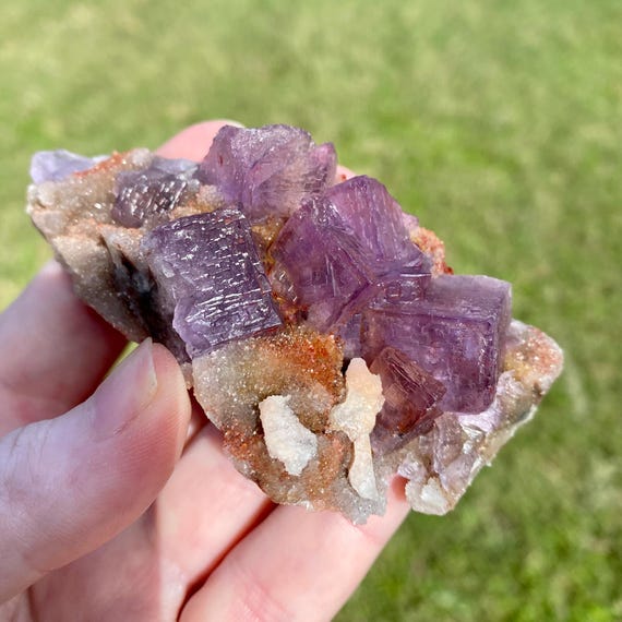 Beautiful Purple Cubic Fluorite Crystals with Surface Pattern - from El Filo Mine in Mexico