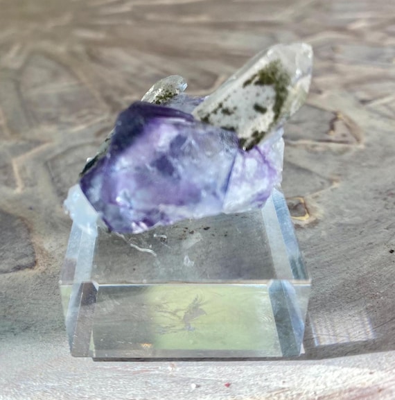 High Quality YGX Purple Fluorite Thumbnail with Quartz and Epidote