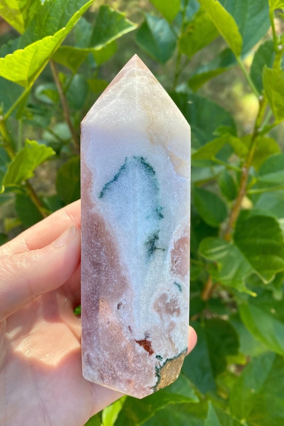 Pink Amethyst Tower, Polished Crystal Point with Jade And Quartz