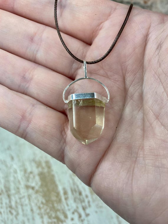Citrine Polished Point Pendant Necklace, Crystal Necklace