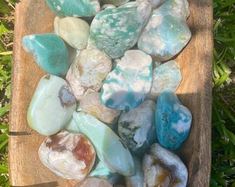 Beautiful Green Flower Agate Tumbled Stone, Green Flower Agate Crystal, Cherry Blossom Agate