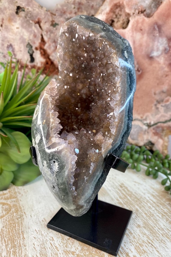 Unique Uruguayan Pink Amethyst Formation with Metal Stand