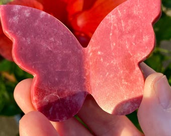Hand Carved Thulite Crystal Butterfly - Norway Zoisite