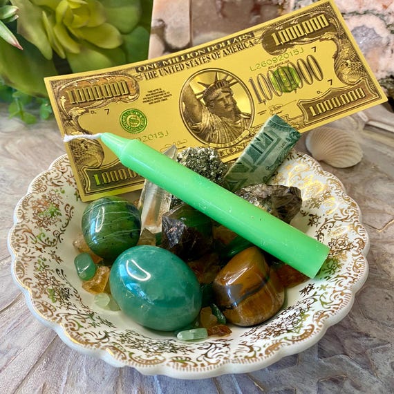 Abundance, Luck, Prosperity, Crystal Money Bowl, Manifestation Crystal Set