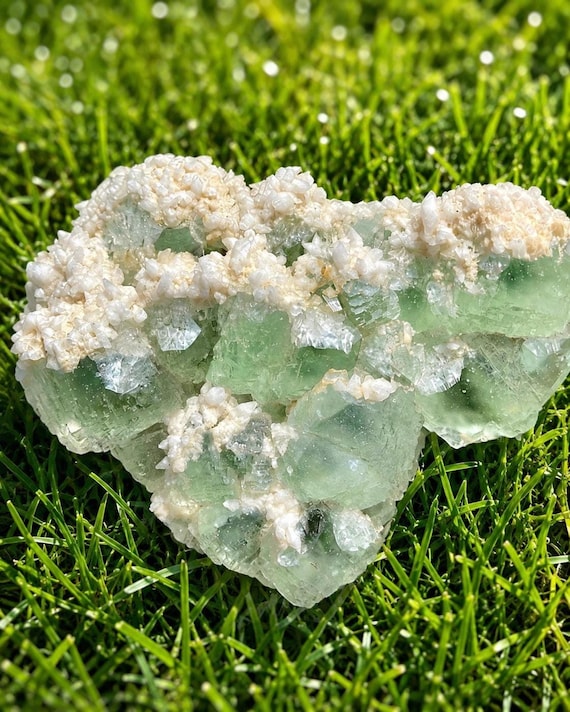 Fluorite Calcite Mineral Specimen, Mint Green Cubic Crystal, 2 lb 5.8 oz