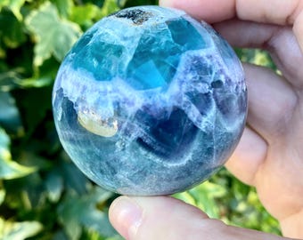 Hand Carved Durango Fluorite Sphere: Green, Blue, and Purple Crystal
