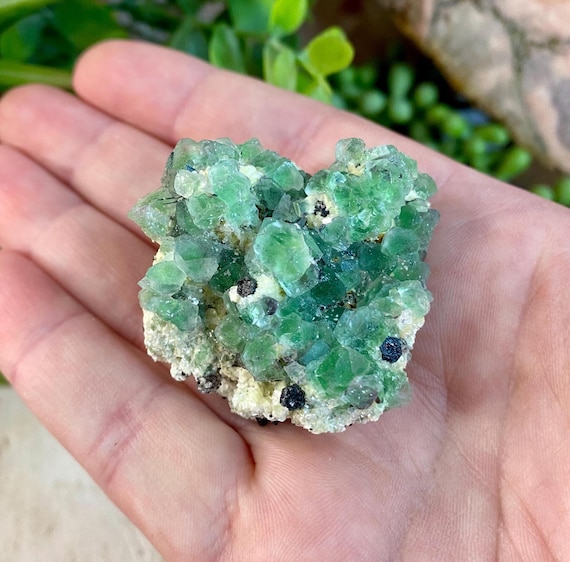 Green Fluorite Crystal Cluster, 55 g Black Tourmaline Specimen