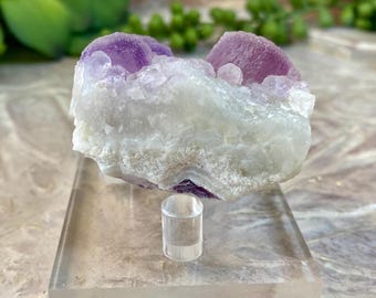 石英上の蛍石 石英マトリックス上の珍しいピンクブドウ状蛍石、中国浙江省湖南省産