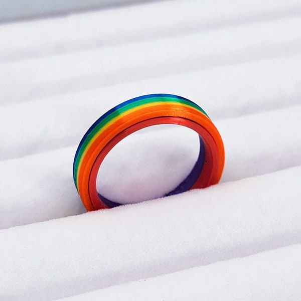 LGBTQ+ Rainbow Pride Flag Fidget Spinner Ring, Pride Flag Jewelry, LGBTQ Jewelry, LGBTQ Ring, Rainbow Jewelry, Rainbow Ring, Pride Fidget