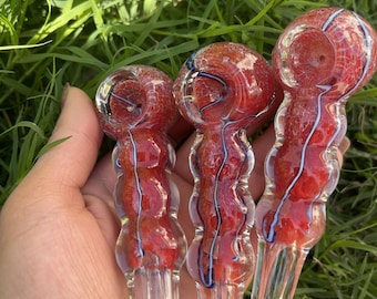 Cachimbo de vidro soprado à mão, 8,9 cm (3,5"), vidro artístico vermelho